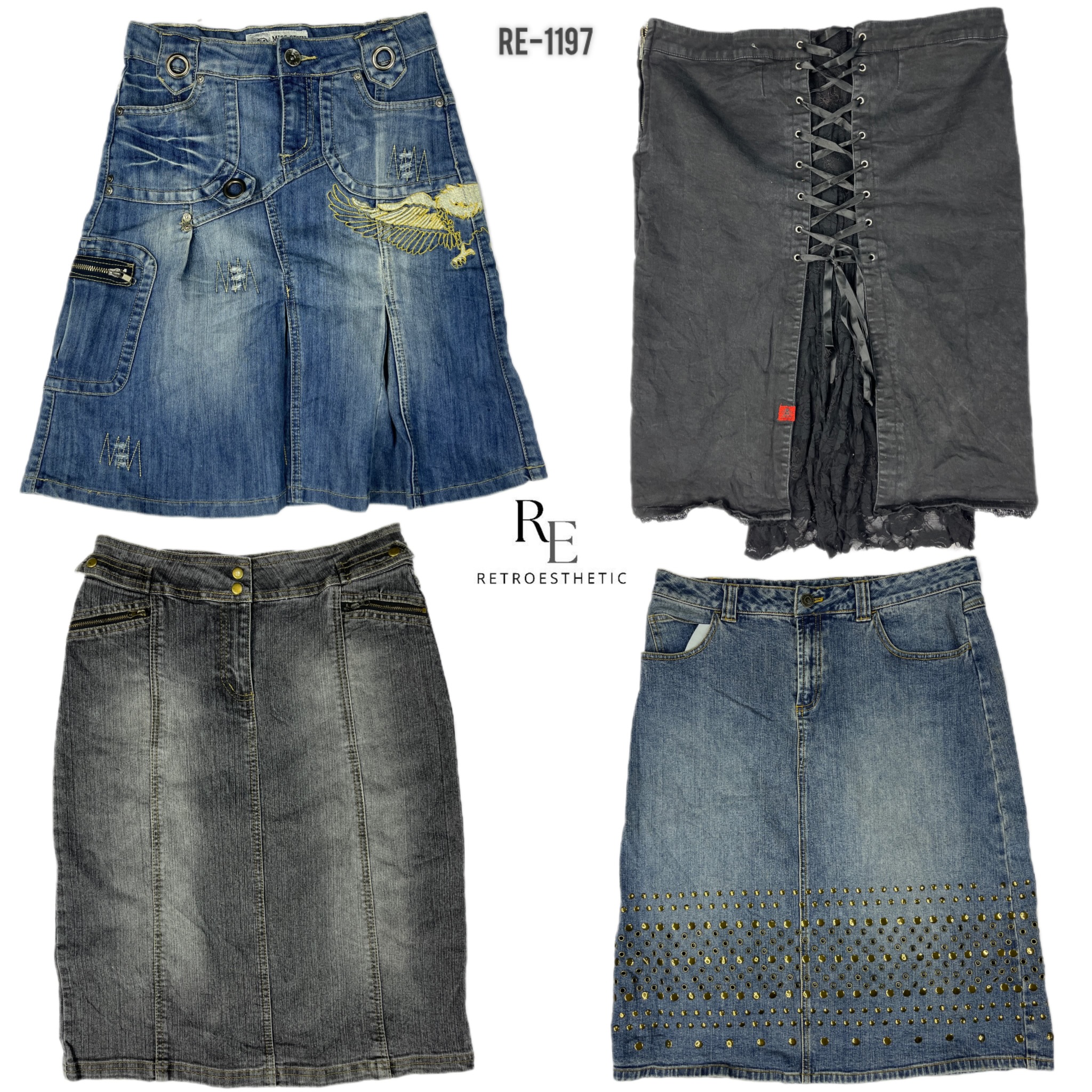Y2K Cyber Girl Era Denim Midi Skirts (RE-1197)