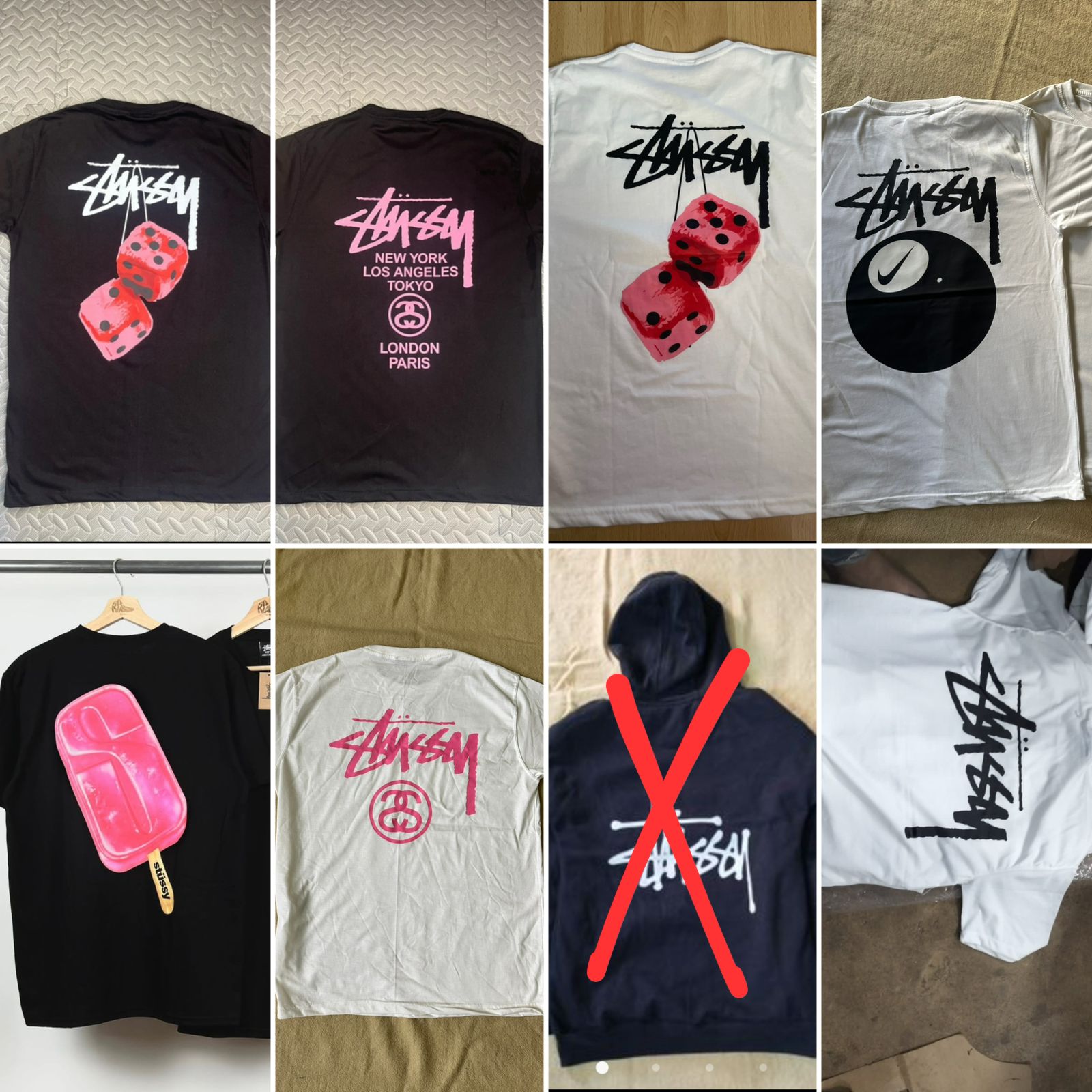 T-shirts de style rework Stussy sur mesure, mélange de 7 pièces.