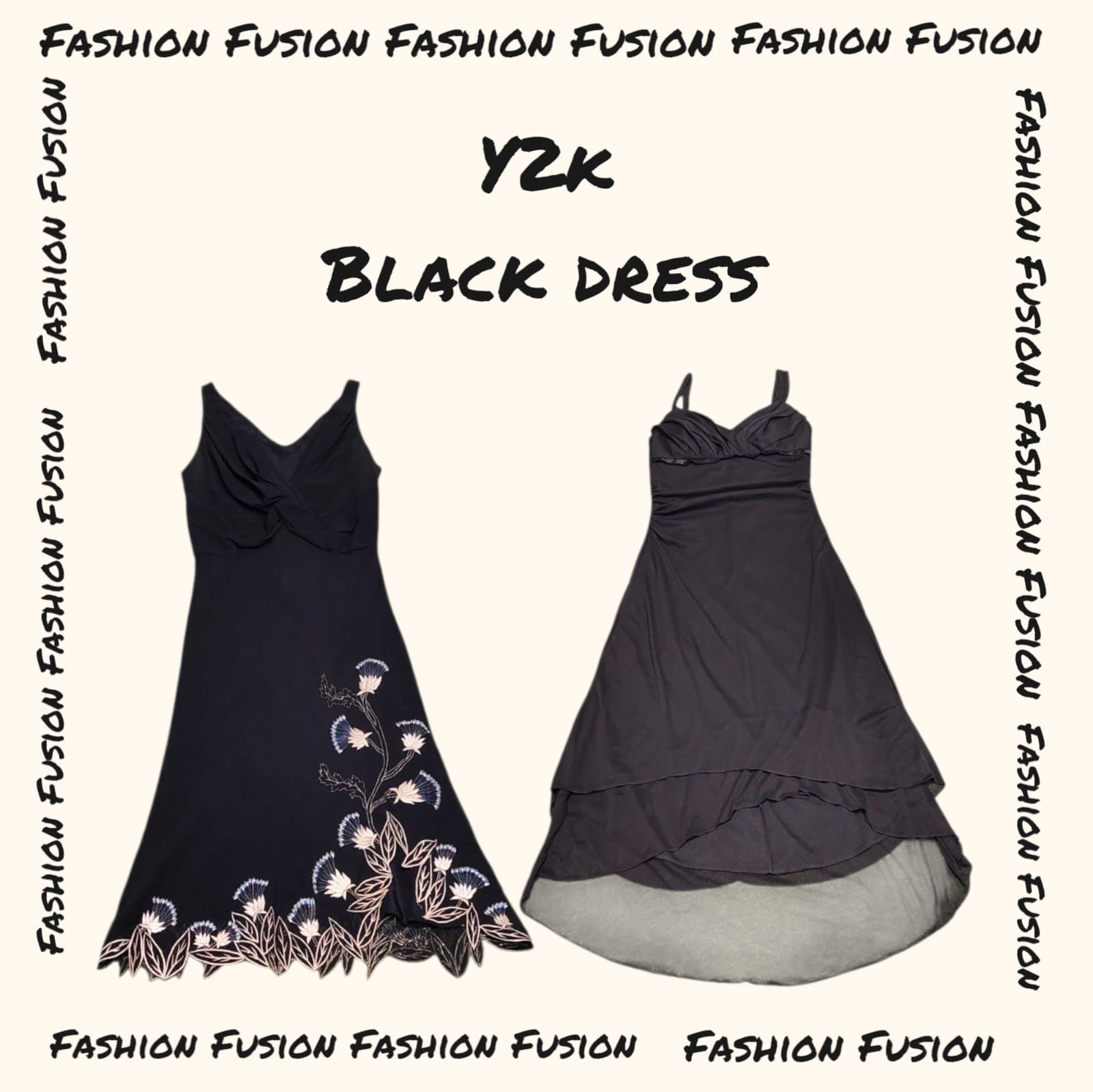 FF-937 Y2k schwarzes Polly-Kleid