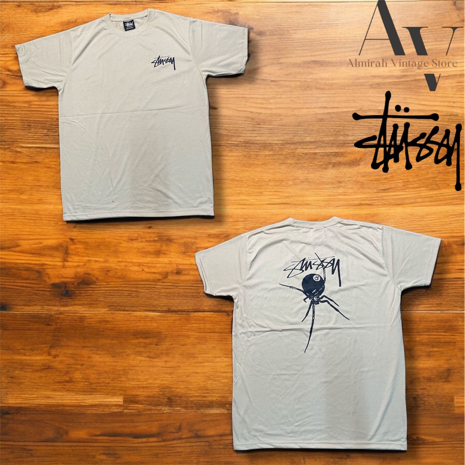 Stussy rework style 8ball spider Beige T shirts