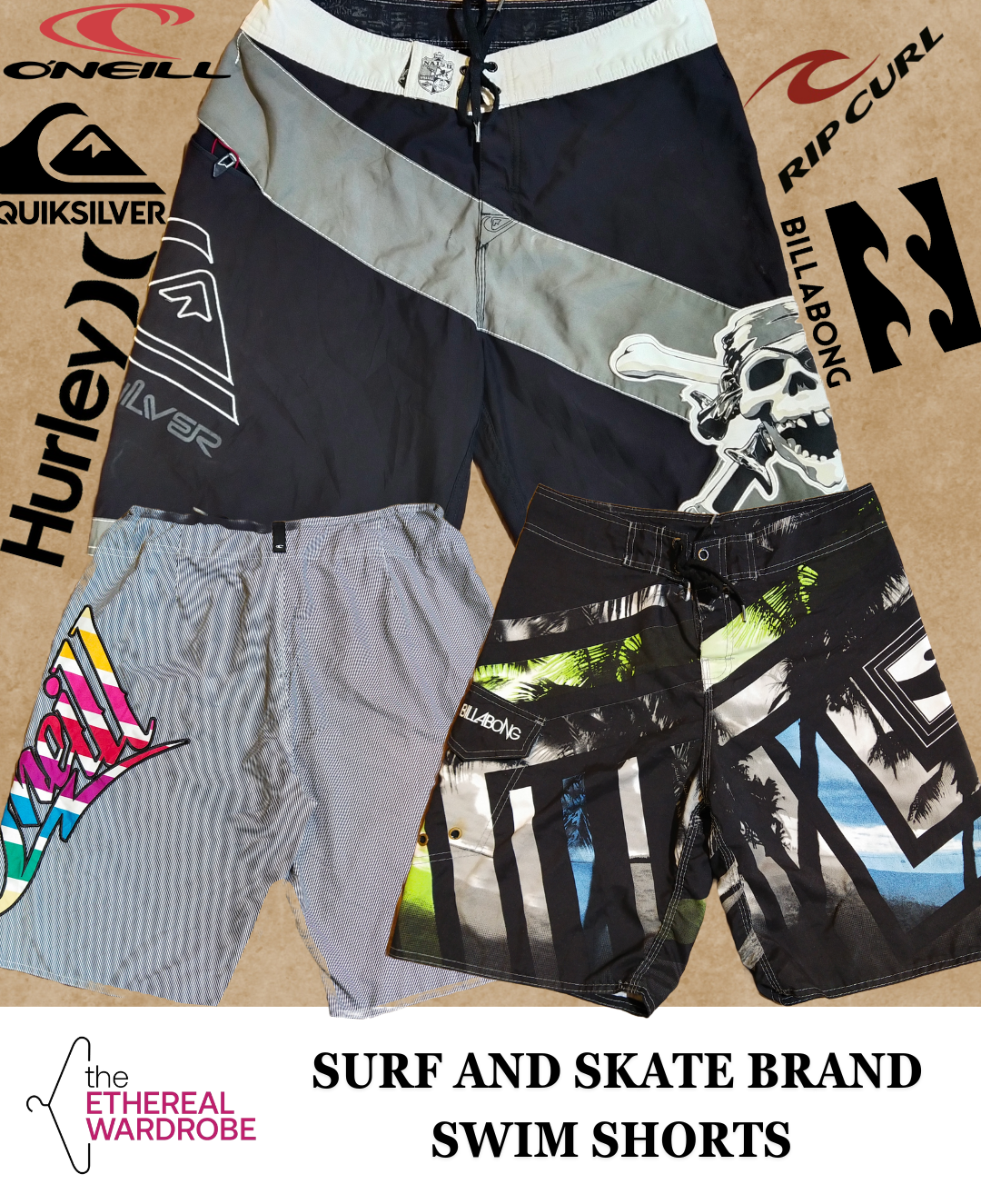 Swim Shorts of Surf Wear and Skateboard Brand Including Quiksilver, BillaBong, O'Neill, RipCurl and Hurley Bundle of 10 pcs (RN#1203)