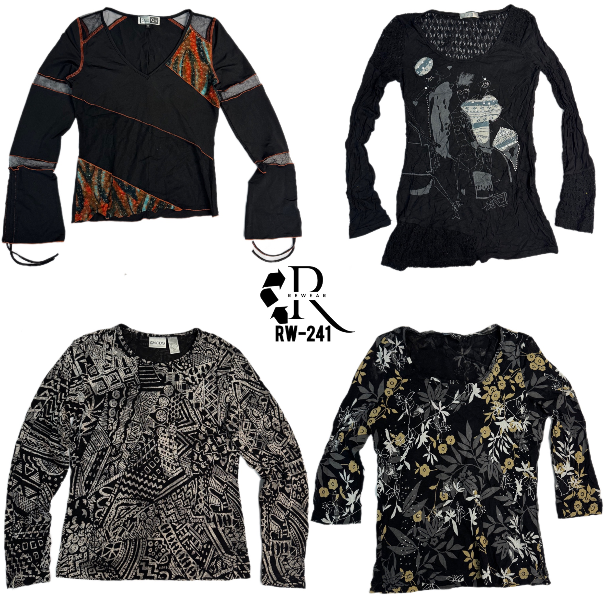 Hauts à manches longues Y2K Black Rave (RW -241)