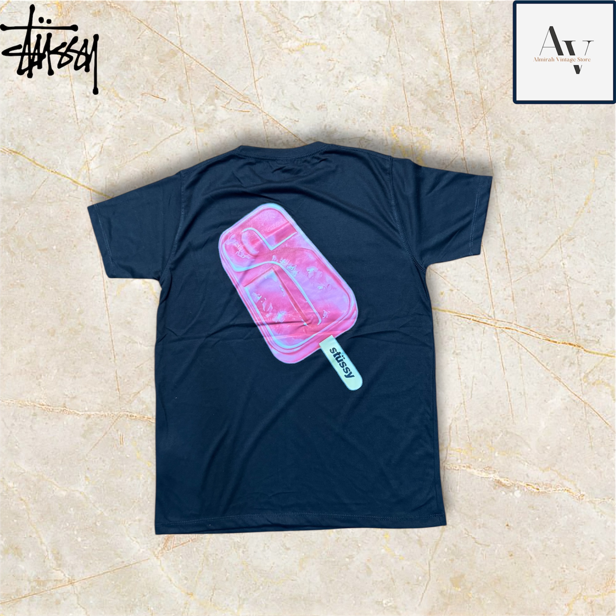 Stussy rework style Black popsicle T shirts