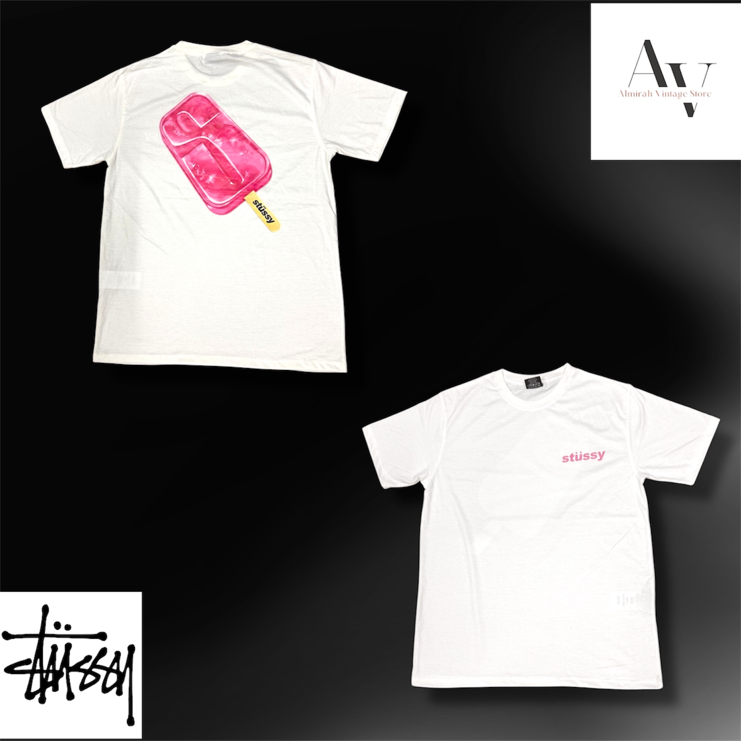Stussy rework style popsicle white t shirts