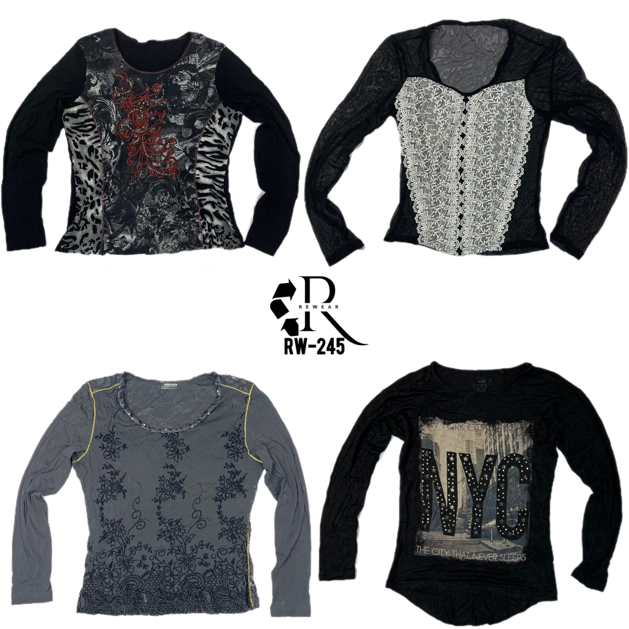 Y2K Black Rave Printed Tops (RW-245)