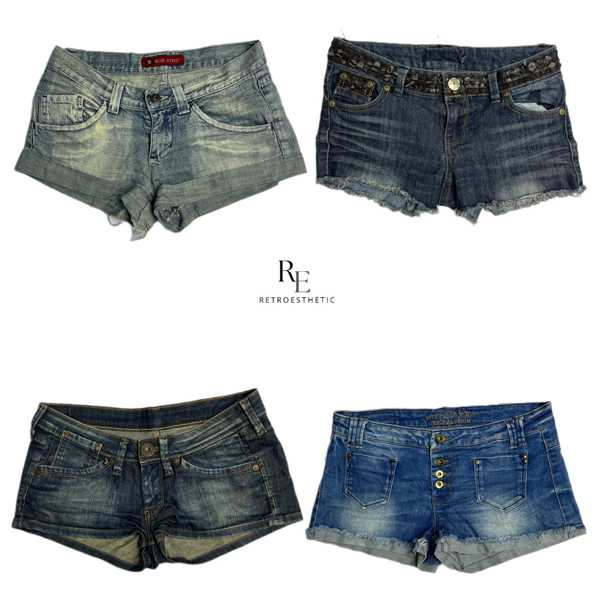 Shorts de mezclilla mini estilo retro Y2K (RE-1225)