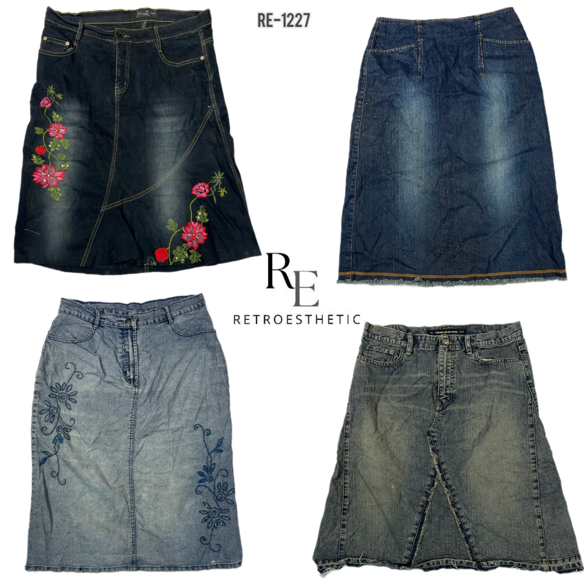 Y2K Unique Denim Midi Skirts (RE-1227)