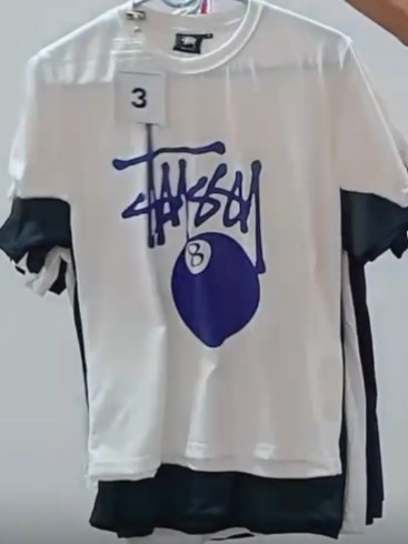 CR5589 Men reworked Style printed Stussy tshirt