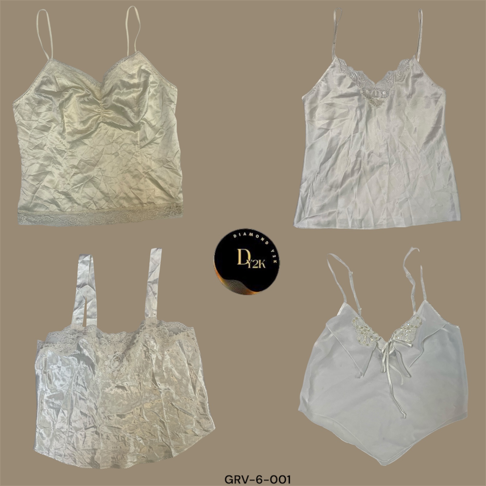 Seidiger Slip Vibes – Weißes Y2K Cami-Top (GRV-6-001)