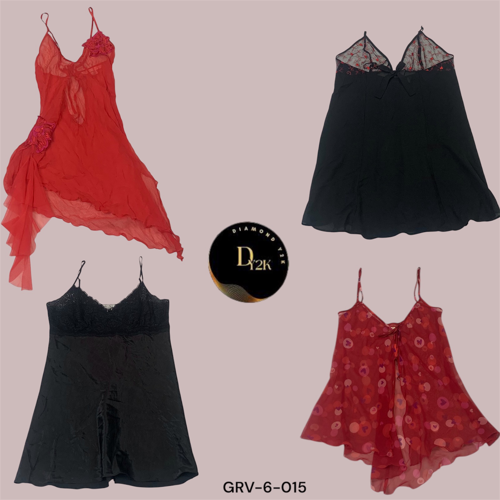Schwarzes und rotes Satin Crush Slip Dress (GRV-6-015)
