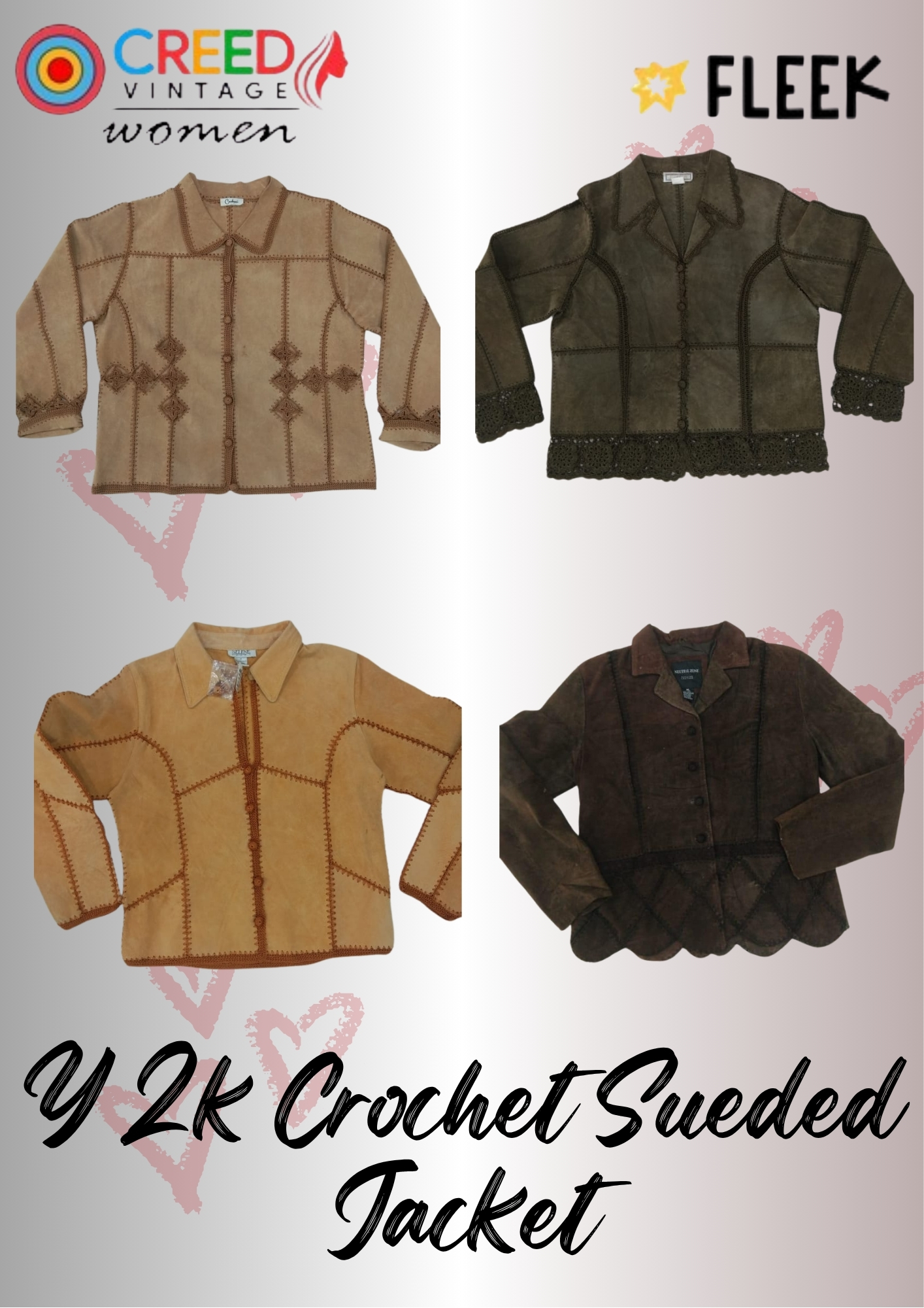 IQ0130 Veste suédée au crochet Y2k - 08 pièces
