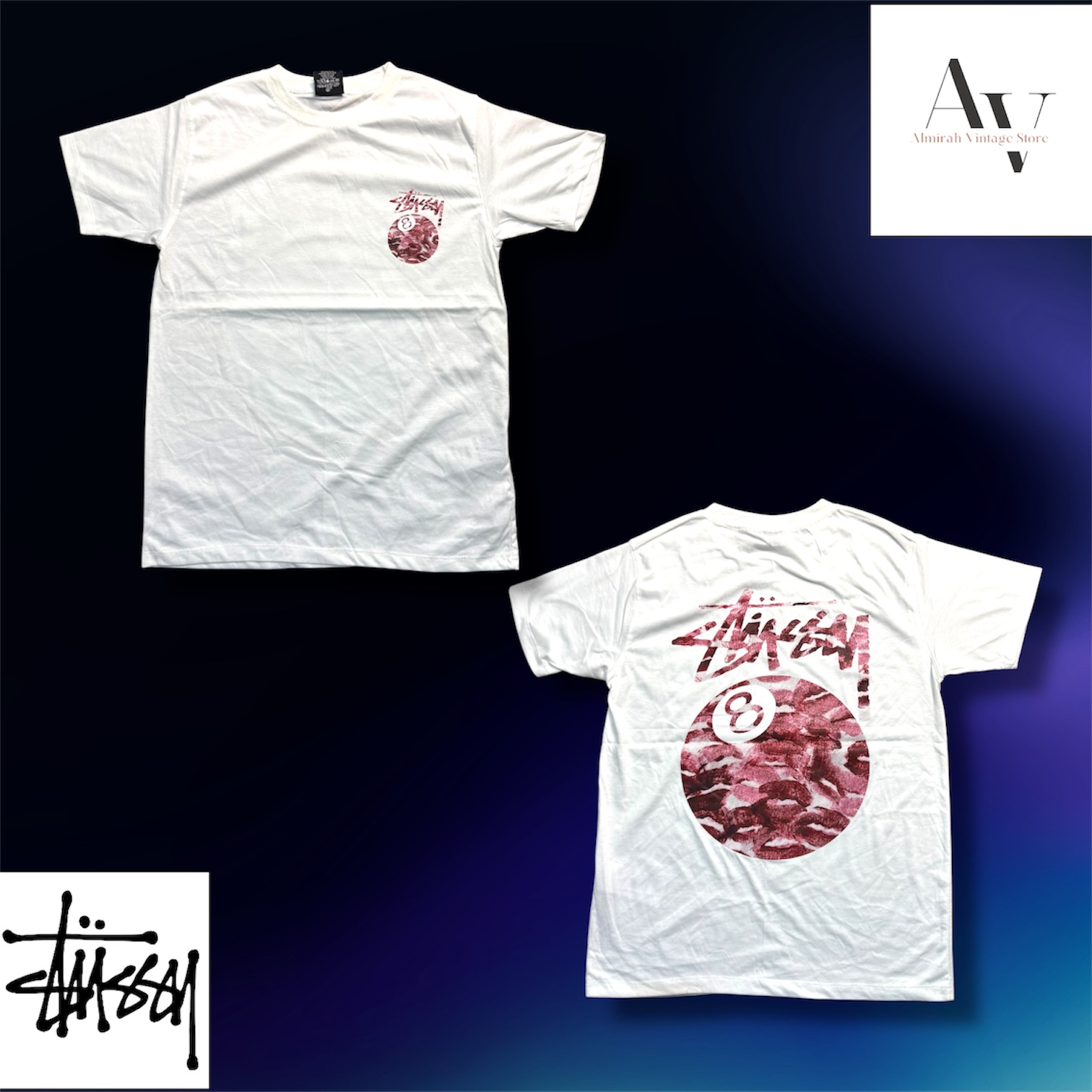 Stussy rework style 8ball kissses White T shirts