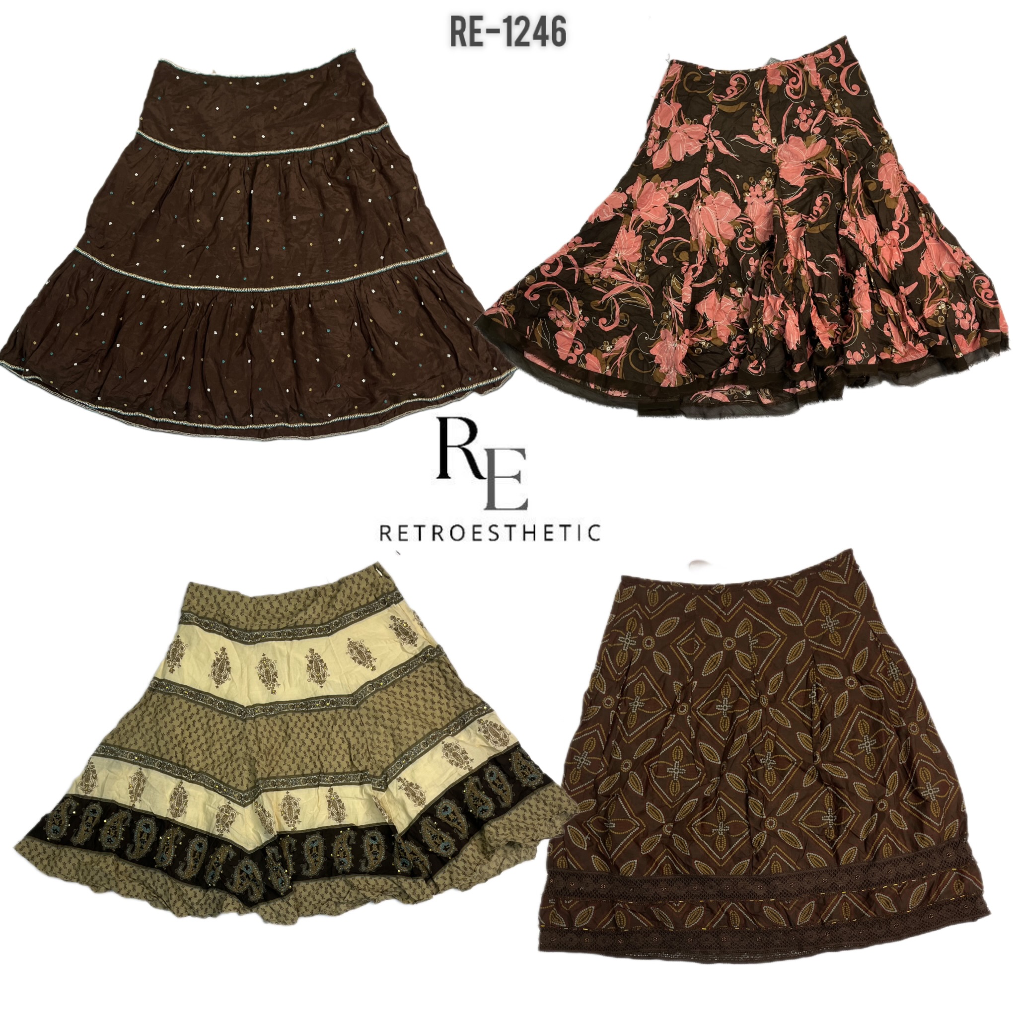 Gonne floreali in cotone uniche Y2K (RE-1246)
