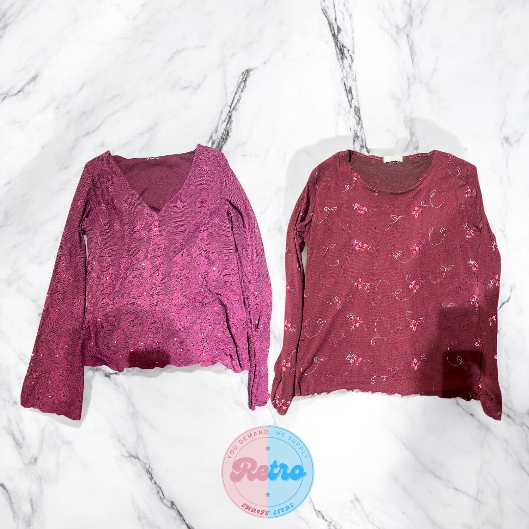 Y2K Maroon Tops for Women: 10 Pcs