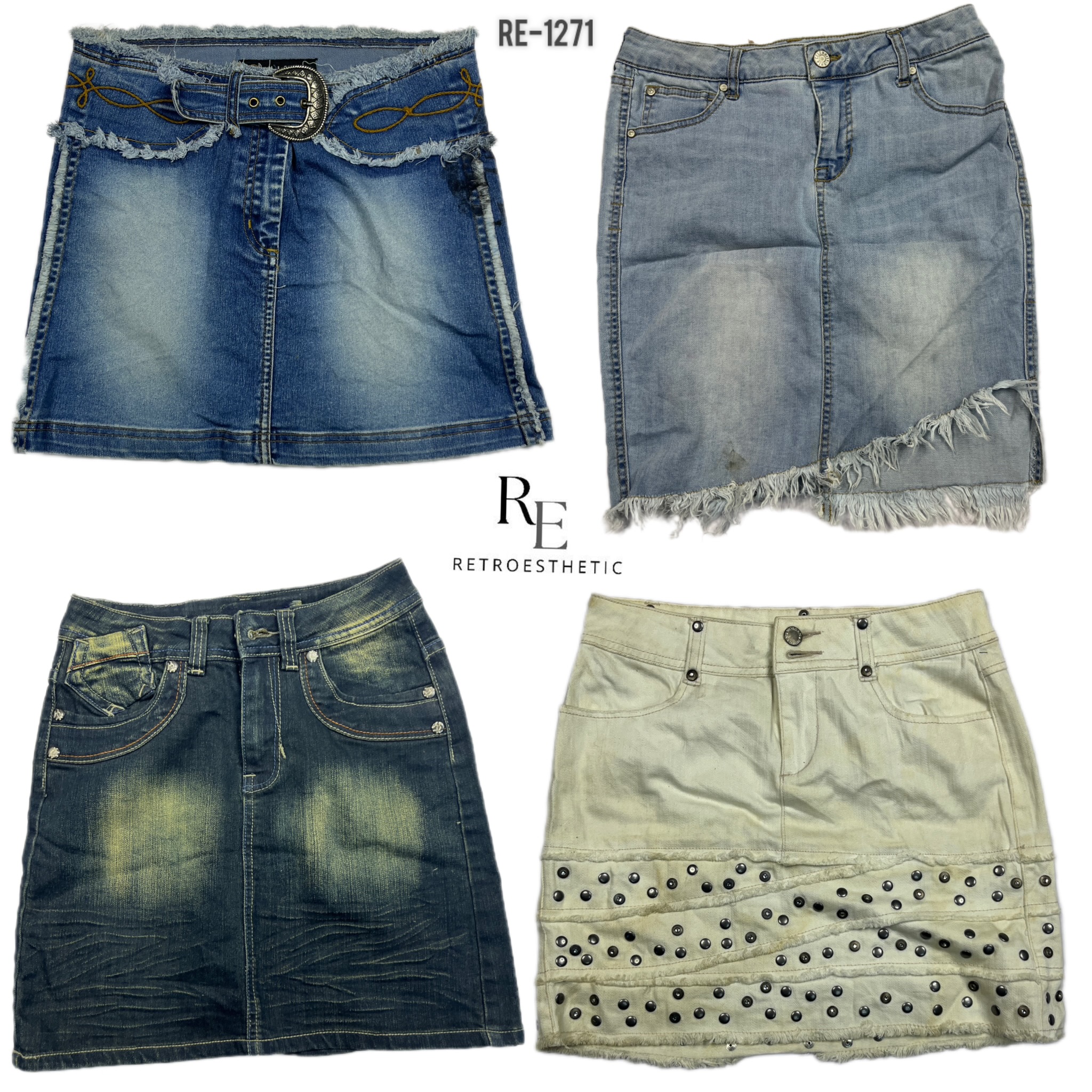 Jupes en jean mini de l'ère Y2K Cyber Girl (RE-1271)