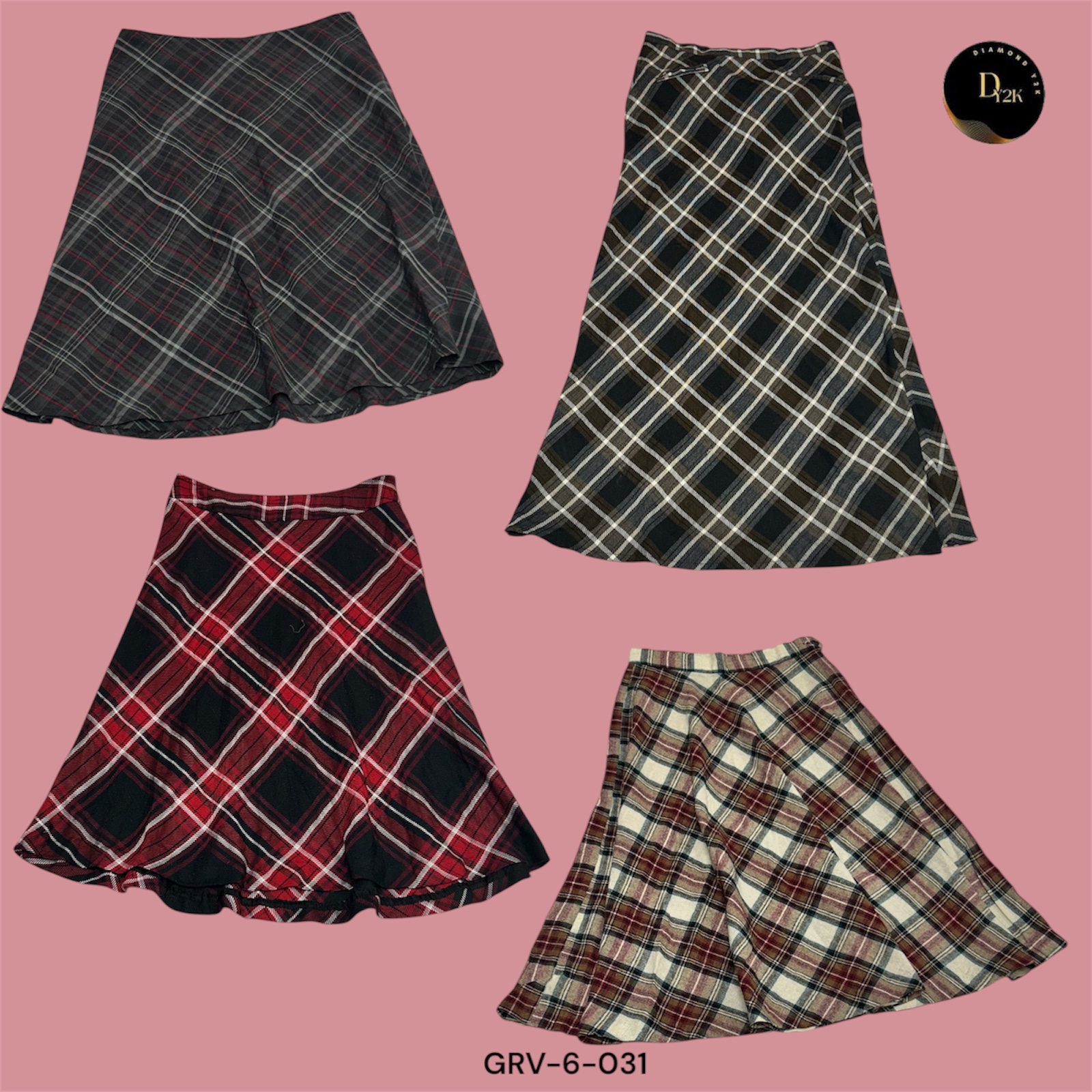 Vintage Y2K Check Wool Skirt – Long Length, Cozy & Chic (GRV-6-031)