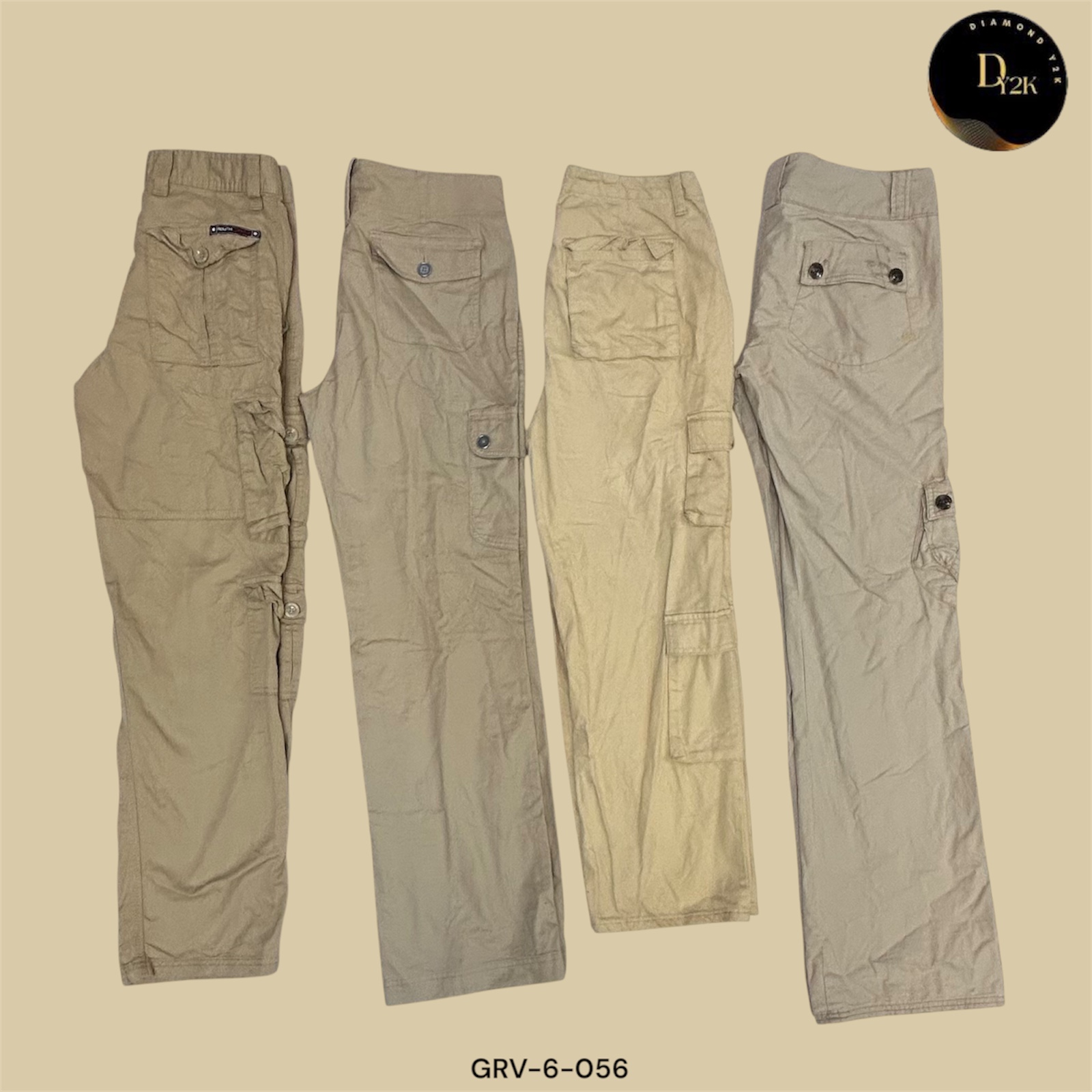 Y2K Cargo Carem Top with Gray Pants – Trendy Vintage Outfit (GRV-6-056)