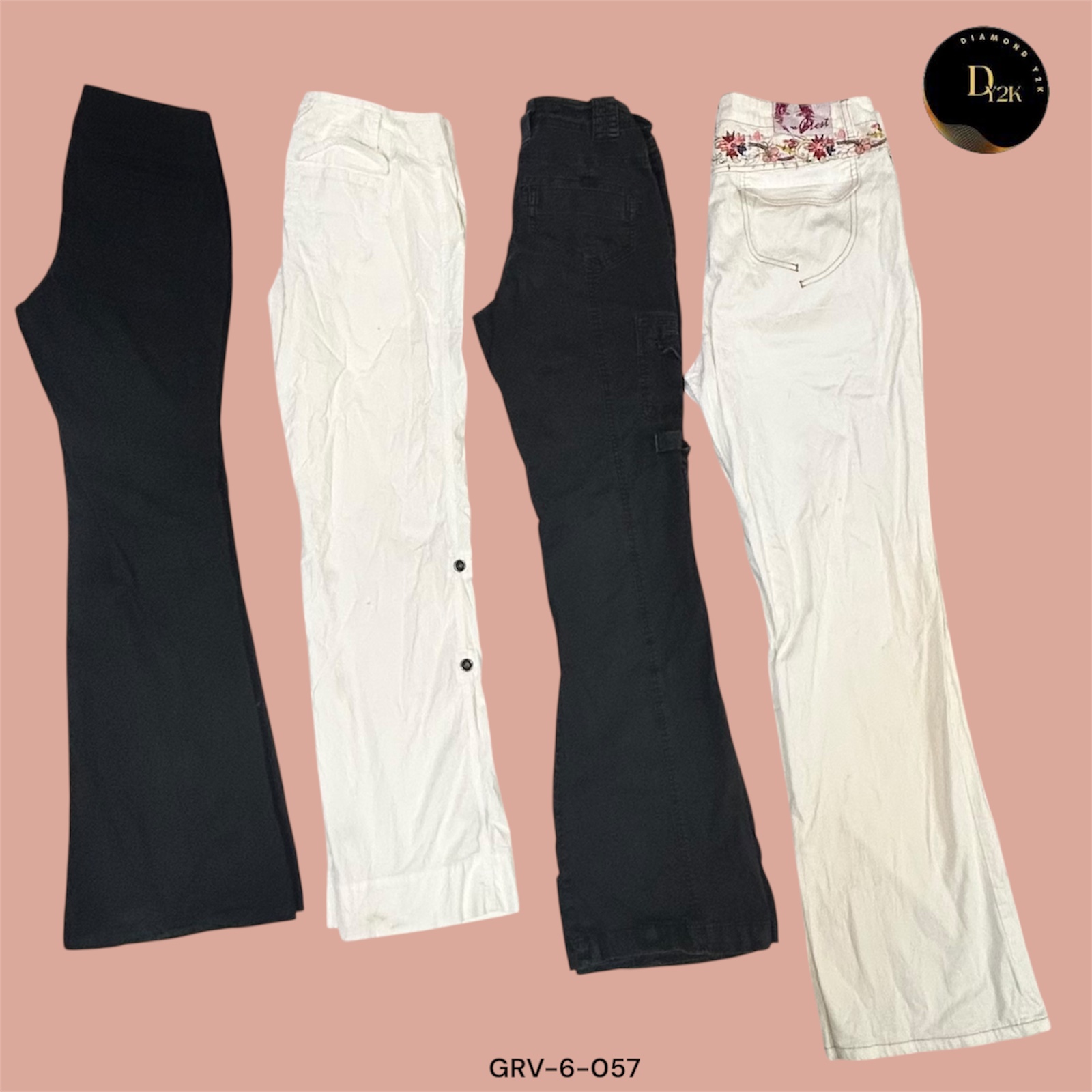 Classic Y2K Black & White Cargo Pants – Trendy Utility Style (GRV-6-057)