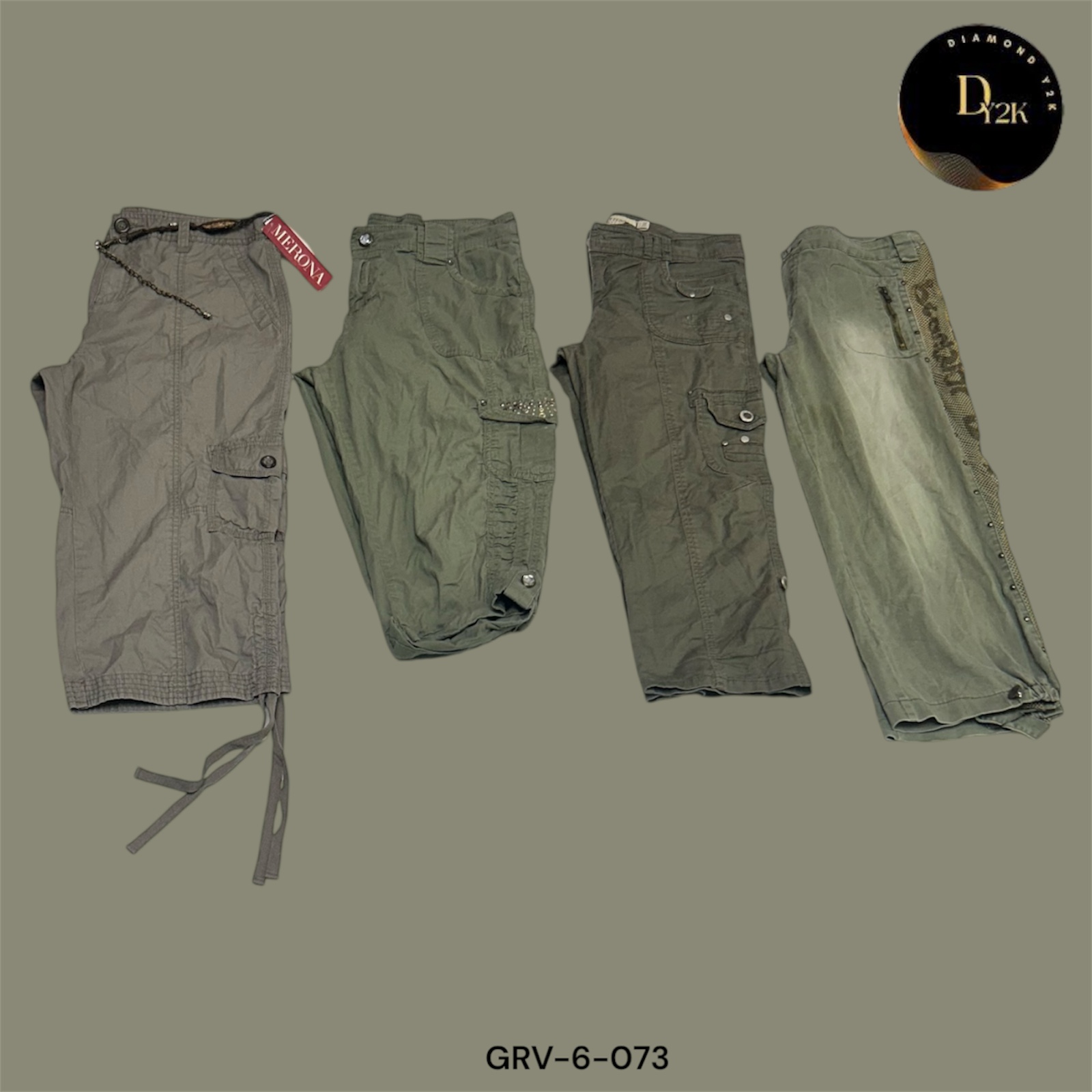 Y2K Green Cargo Capri Trousers – Casual & Edgy Look (GRV-6-073)