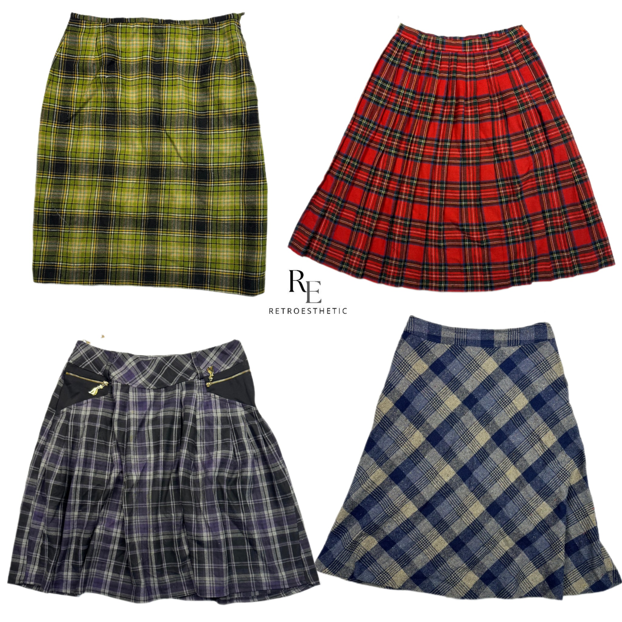 Y2K Wool Checkered Midi Skirts (RE-1278)