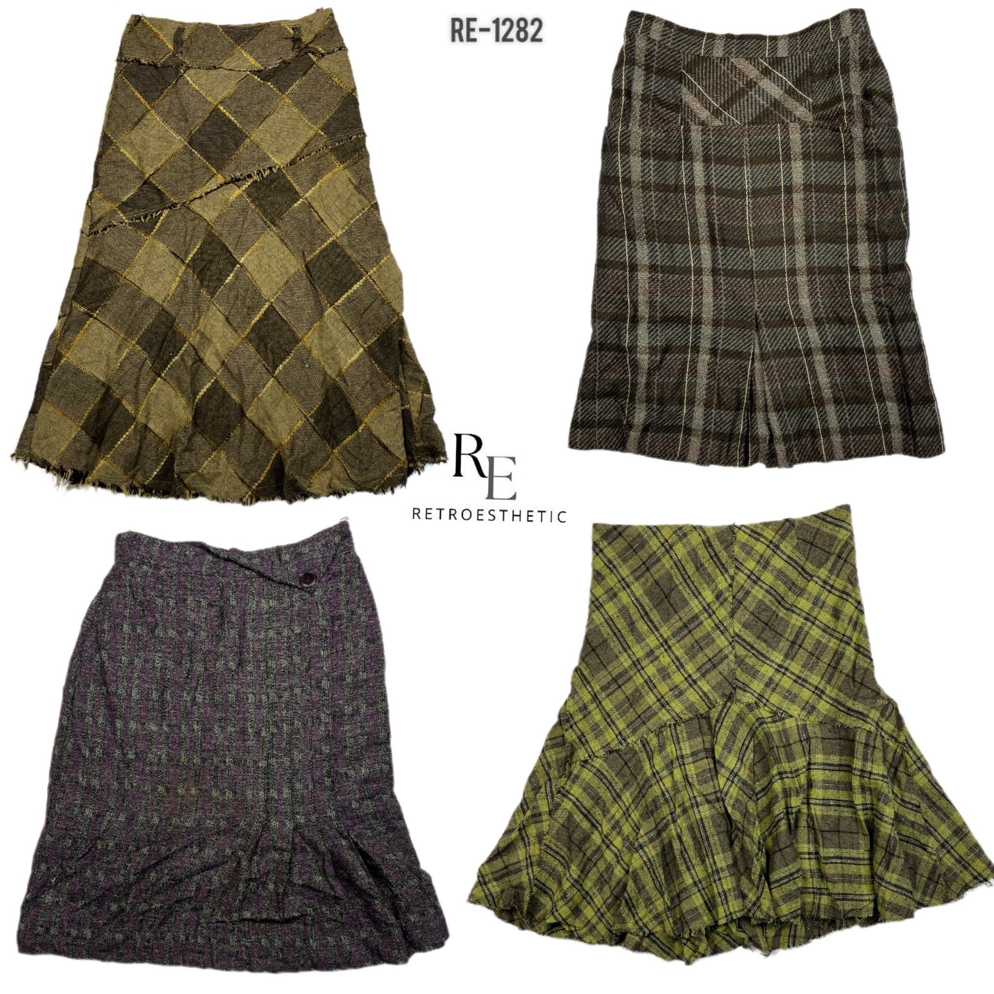 Y2K Wool Checkered Midi Skirts (RE-1282)