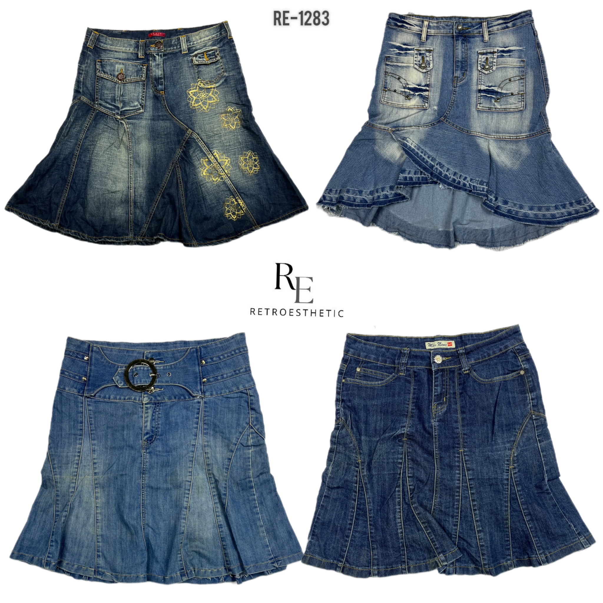 Y2K Cyber Girl Era Unique Denim Midi Skirts (RE-1283)