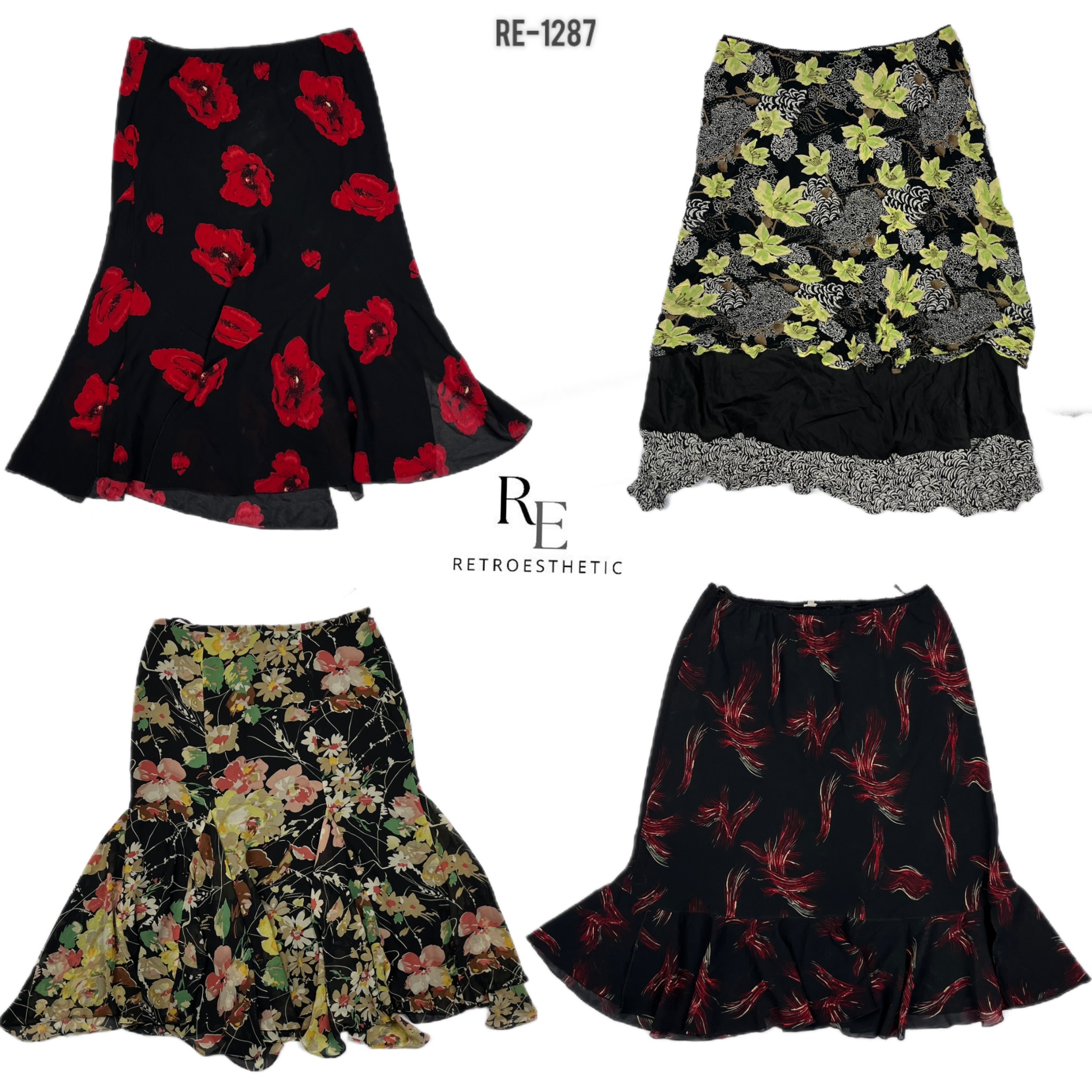 Y2K Floral Summer Poly Skirts (RE-1287)