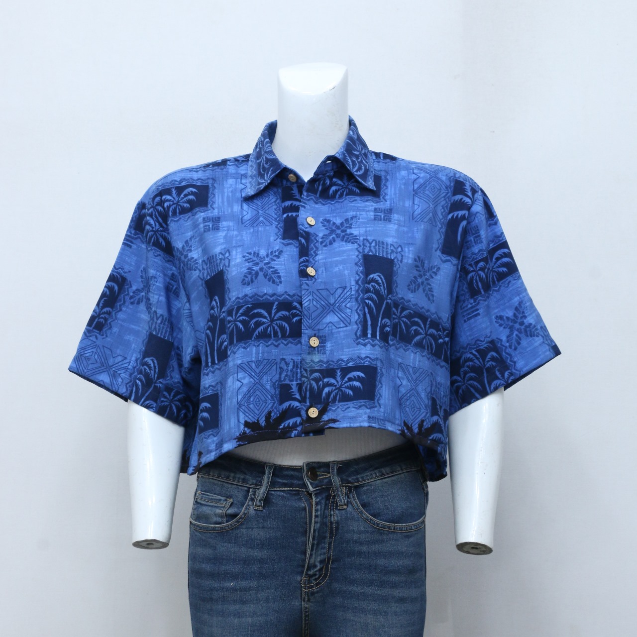 CR-57 Reworked Women's Cropped Button Down Hawaii Shirt