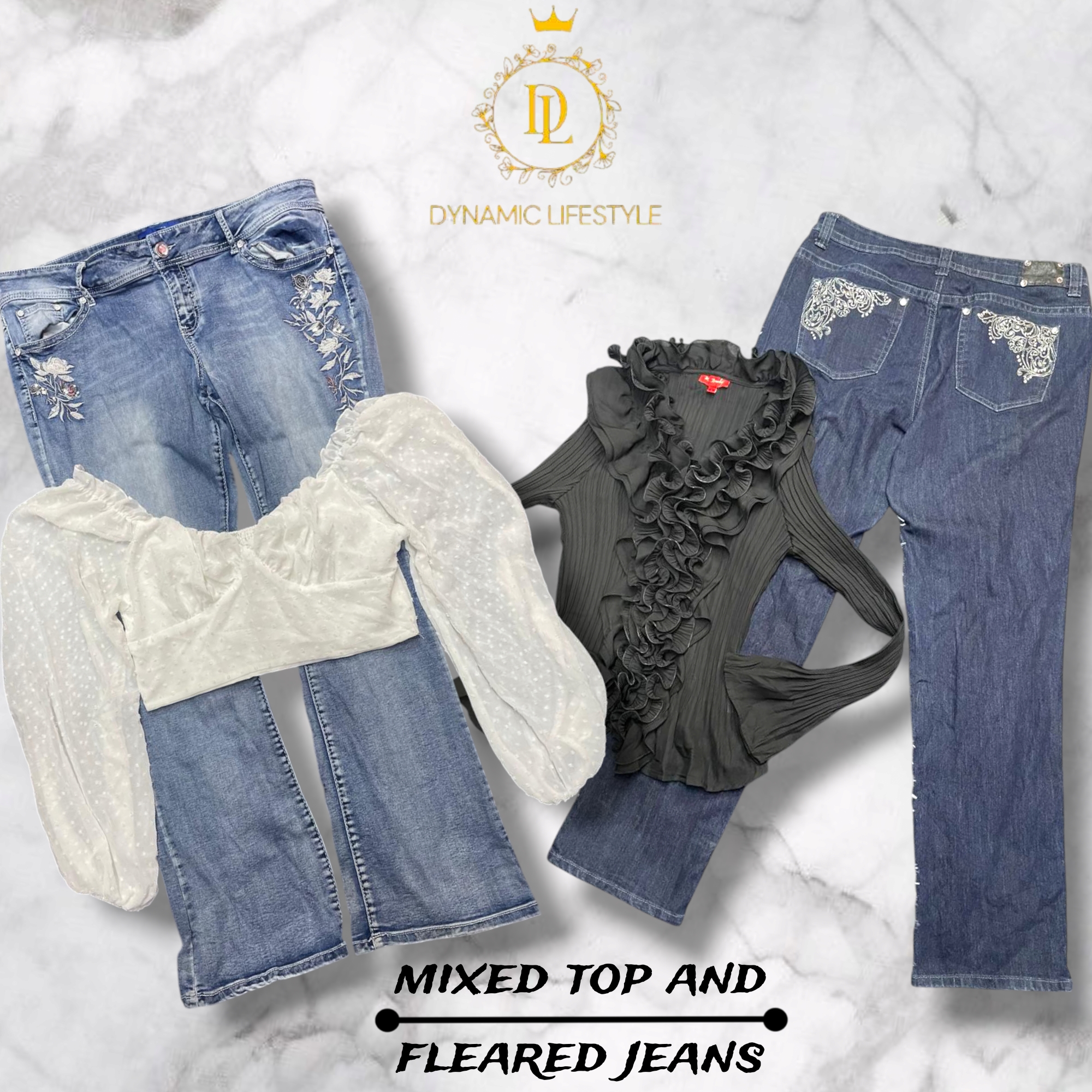 Mixed top and fleard jeans