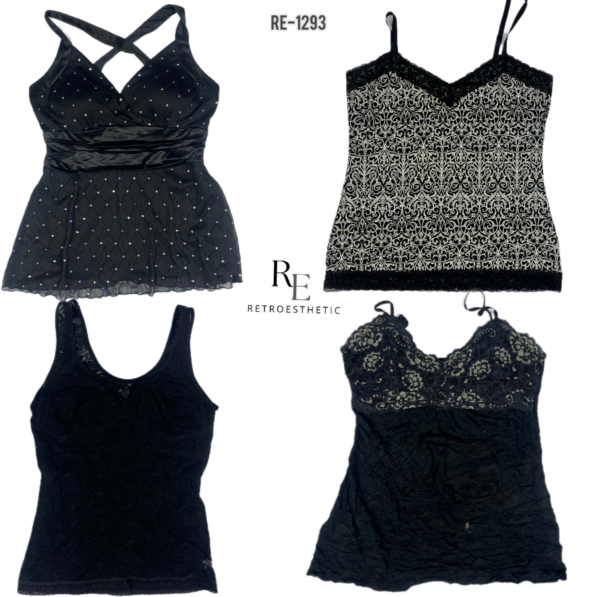 Y2K All Black Rave Cami Tops (RE-1293)