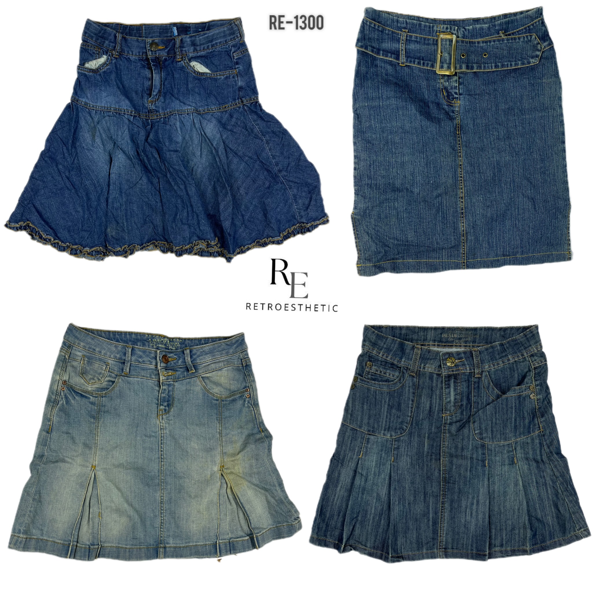 Y2K Cyber Girl Ära Denim Midi Röcke (RE-1300)