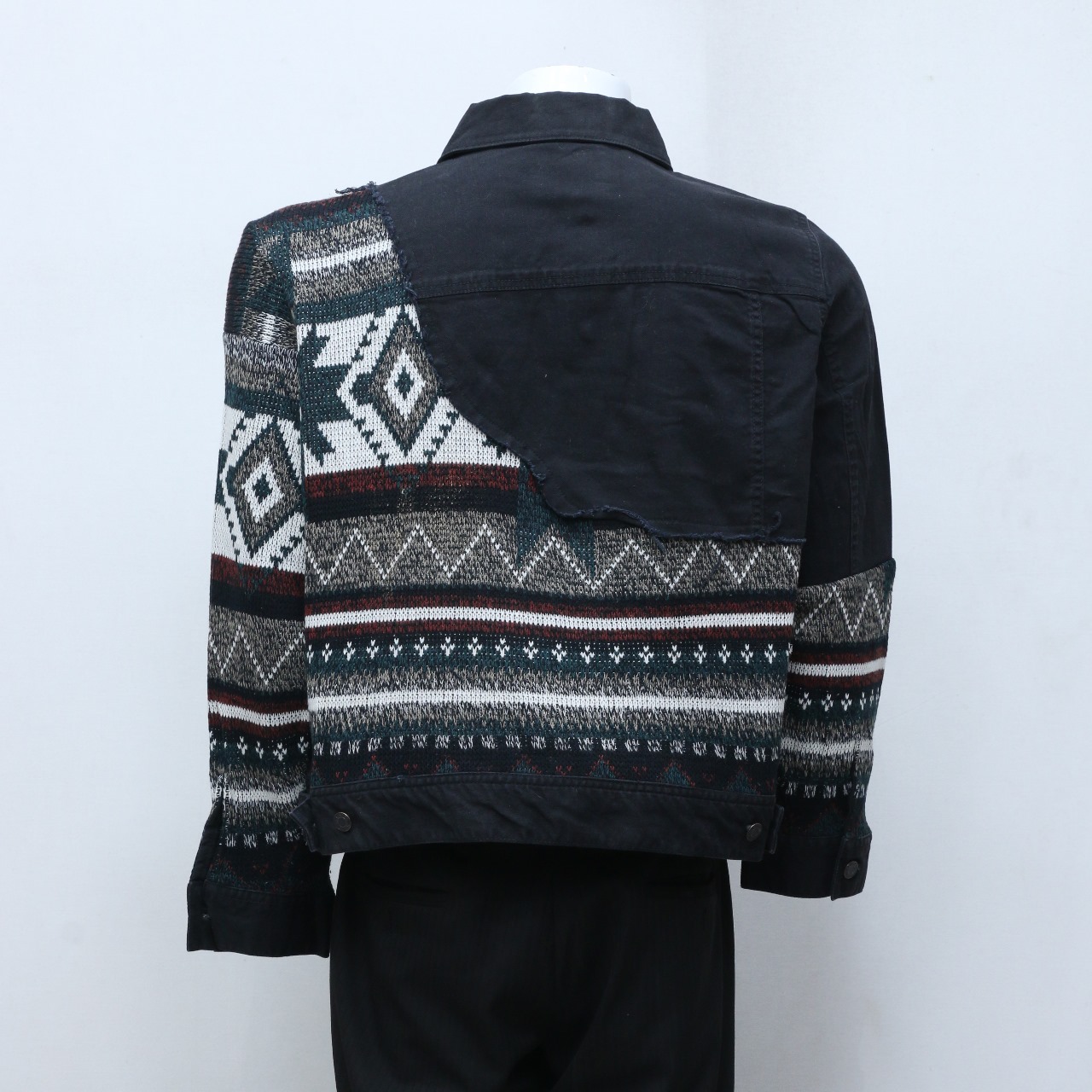 CR-77 Giacca in Denim con Patches di Maglione Riciclato