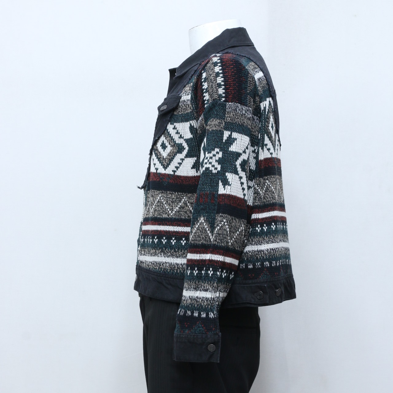 CR-77 Giacca in Denim con Patches di Maglione Riciclato