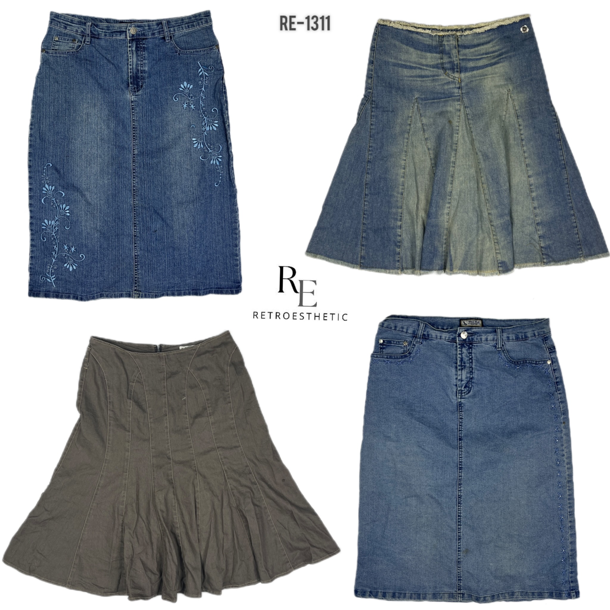 Y2K Unique Denim Midi Skirts (RE-1311)