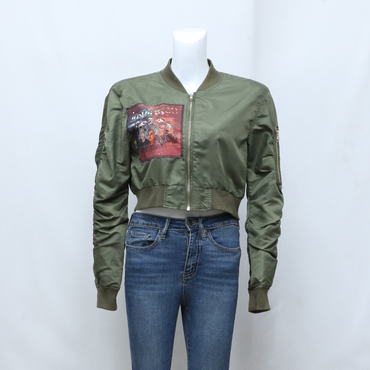 CR-91 Reworked Women's Music Patch Cropped Bomber Jacket