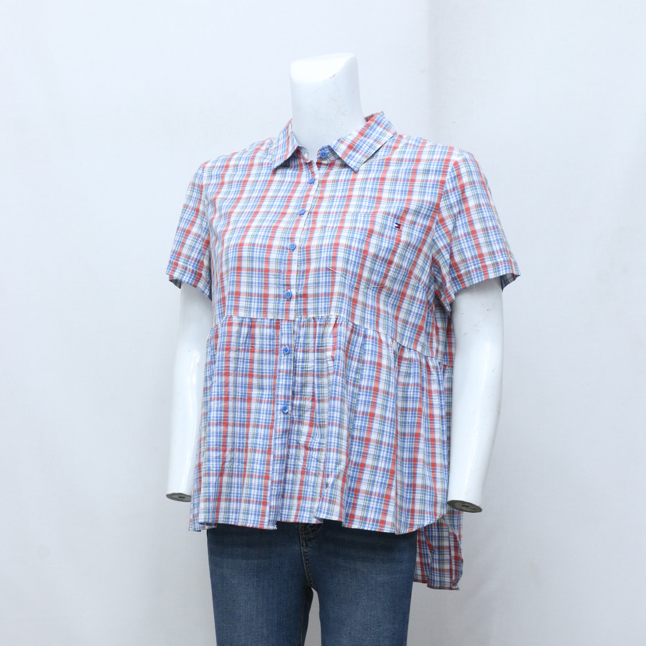 CR-93 Reworked Mix Branded Button Up Women's Shirt with Flowy Bottom