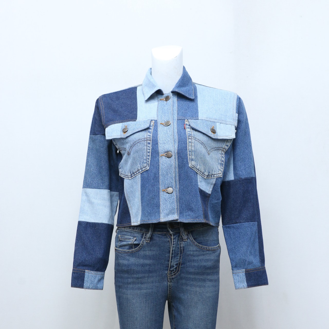 CR-95 Reworked Levi's Cropped Patchwork Denim Jacket