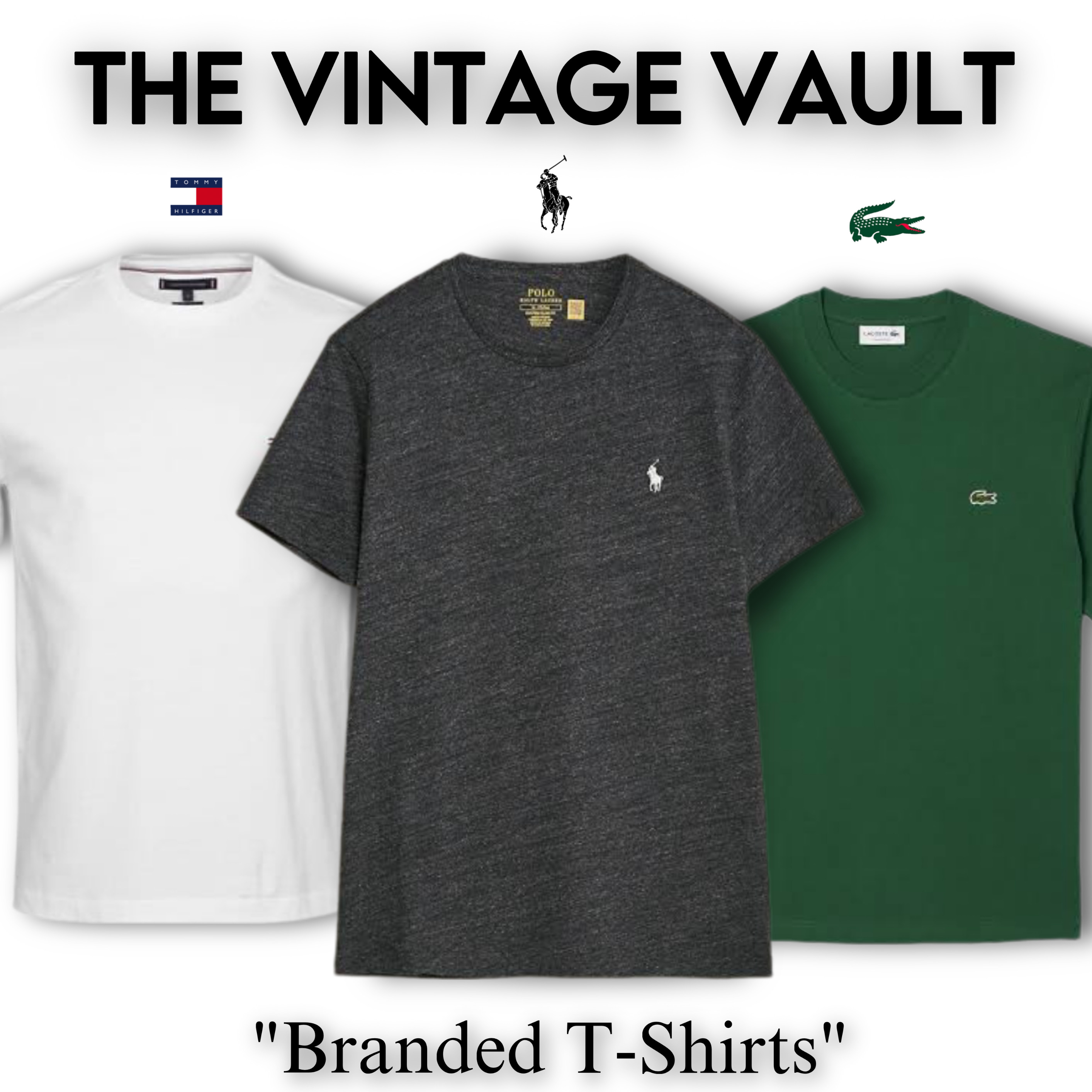 T-shirt di marca tra cui Polo Ralph Lauren, Lacoste e altri.
