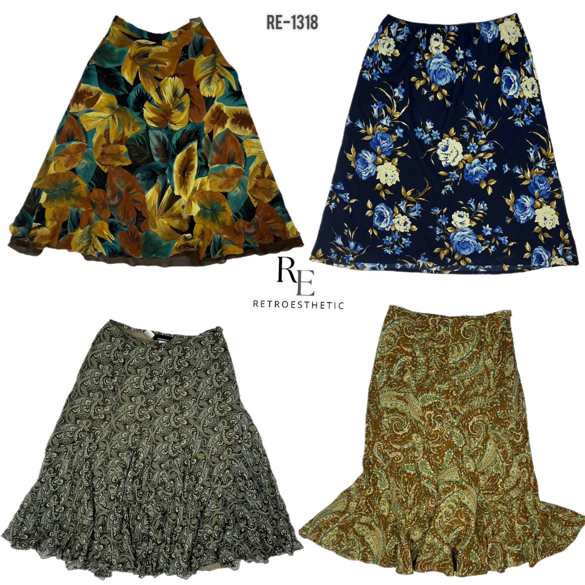 Jupes en polyester floral aux tons terreux Y2K (RE-1318)