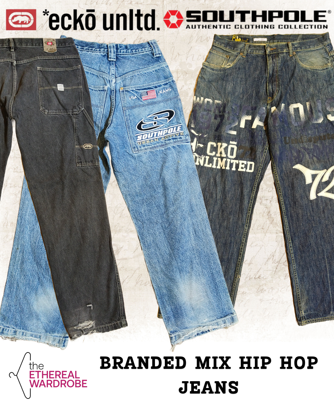 Jeans Hip Hop di marca inclusi ecko unltd e SouthPole Bundle di 10 pezzi (RN#1228)