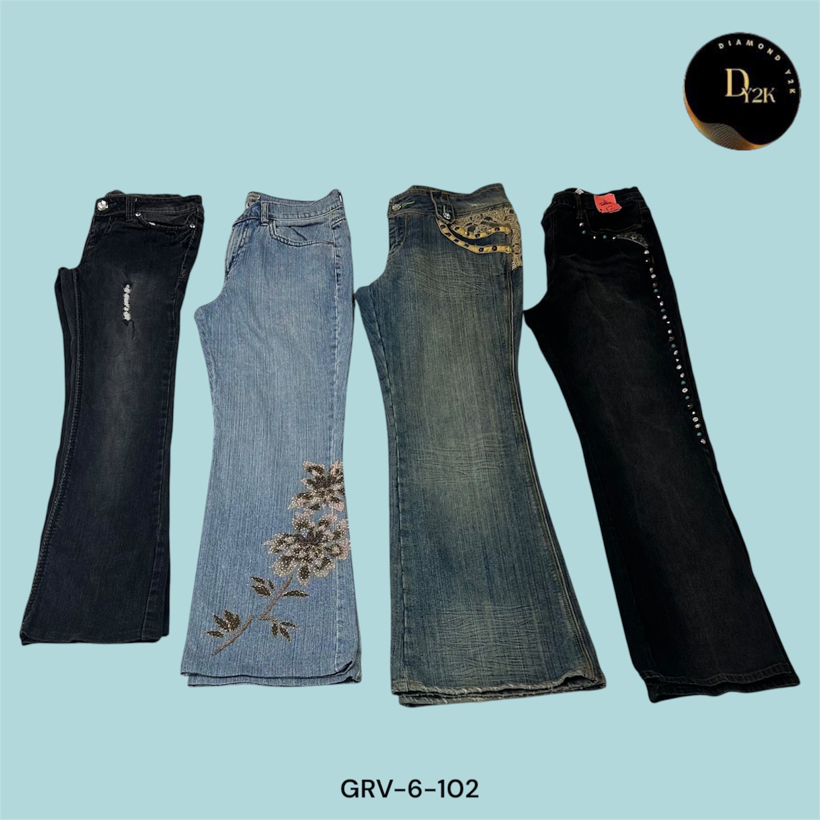 Y2K Embroidered Front Flared Jeans – Dark Muse (GRV-6-102)