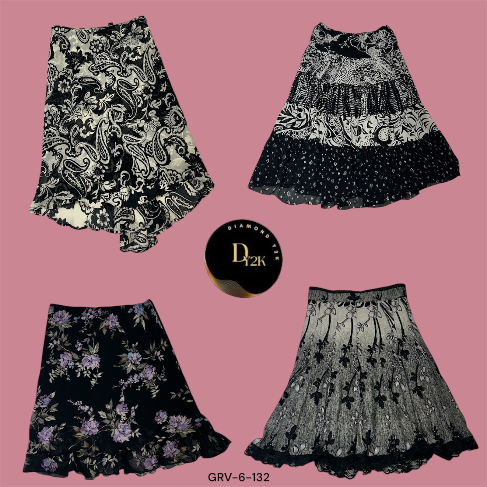 Y2K Shadow Print | Iconic Black Poly Skirt (GRV-6-132)