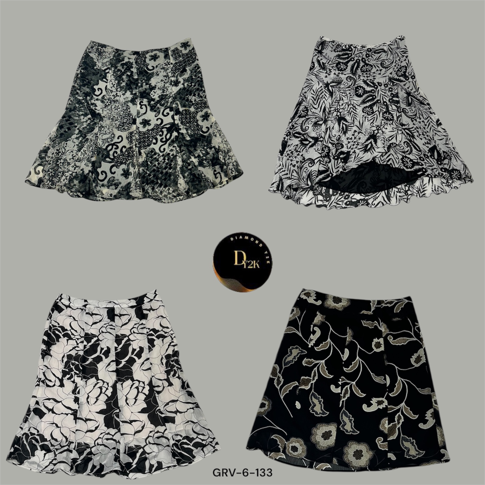 Y2K Noir Vibes | Black Printed Poly Skirt (GRV-6-133)