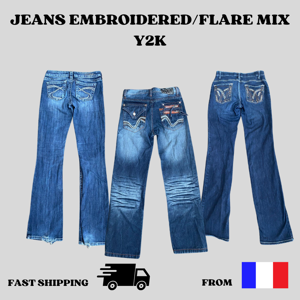 Y2k Embroidered / Flare Mix Jeans