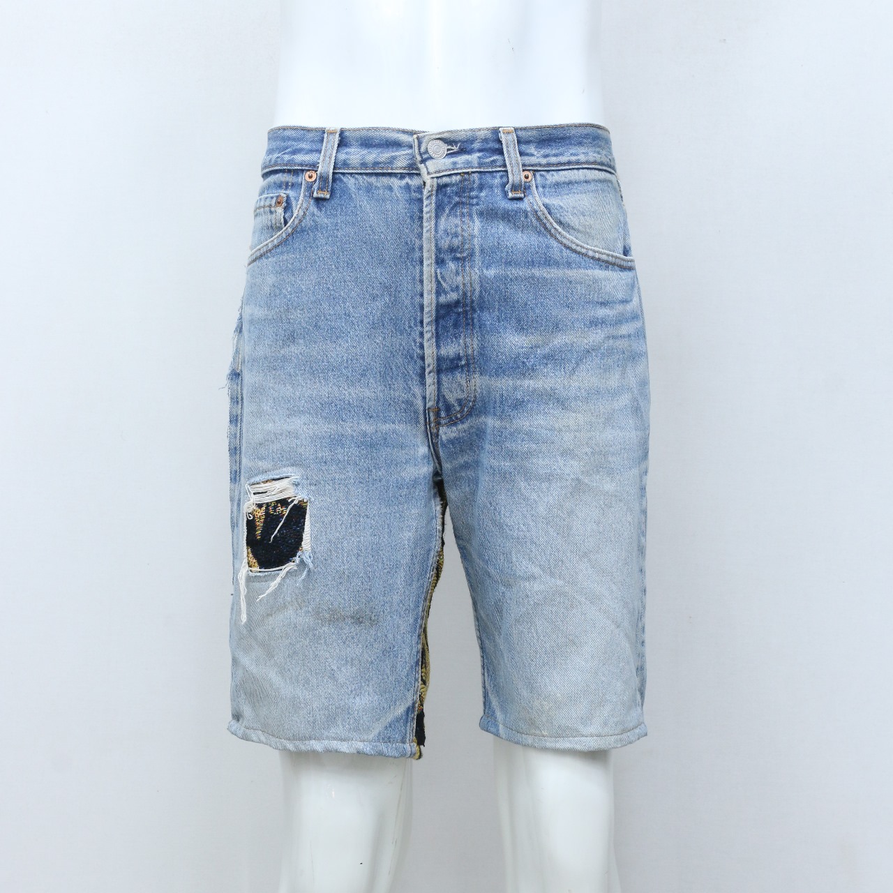 Shorts en denim avec patch tapisserie retravaillé CR-118