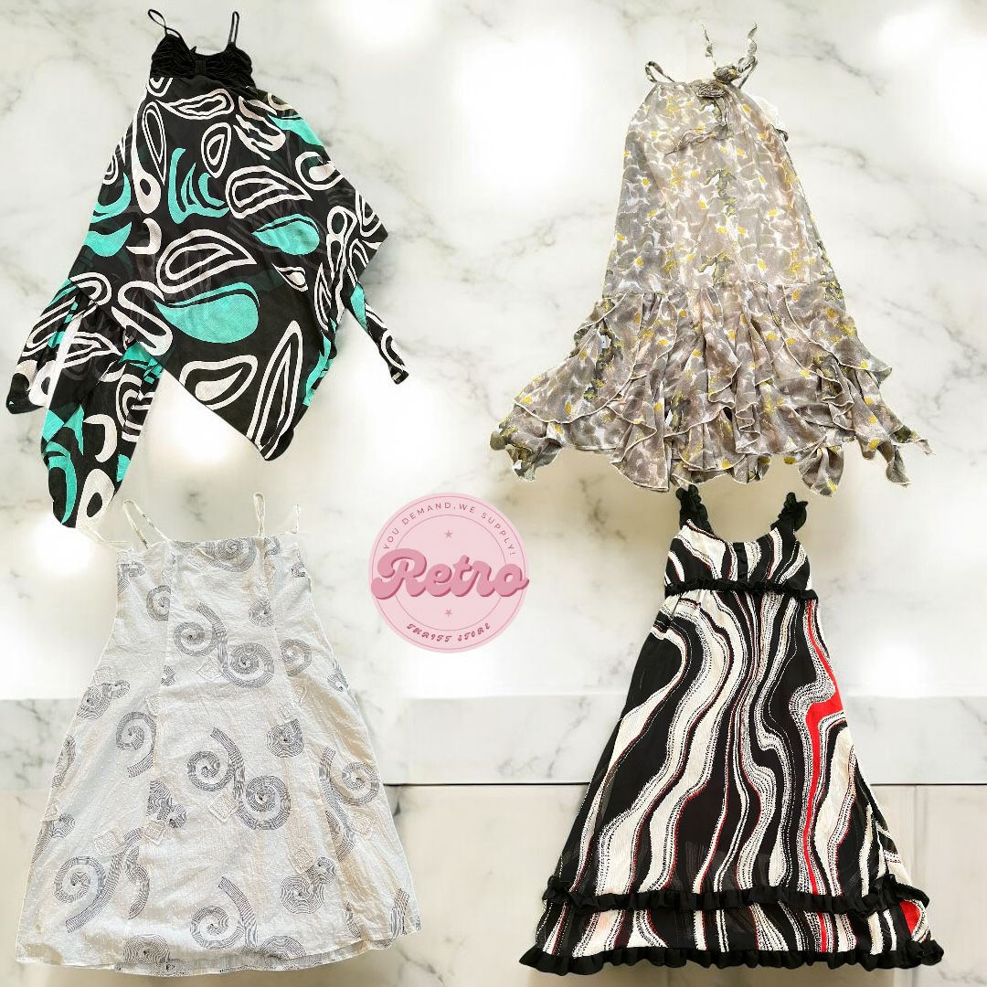 Y2K Midi Dresses – Abstract Prints & 90s Ruffle A-Line Styles for Women