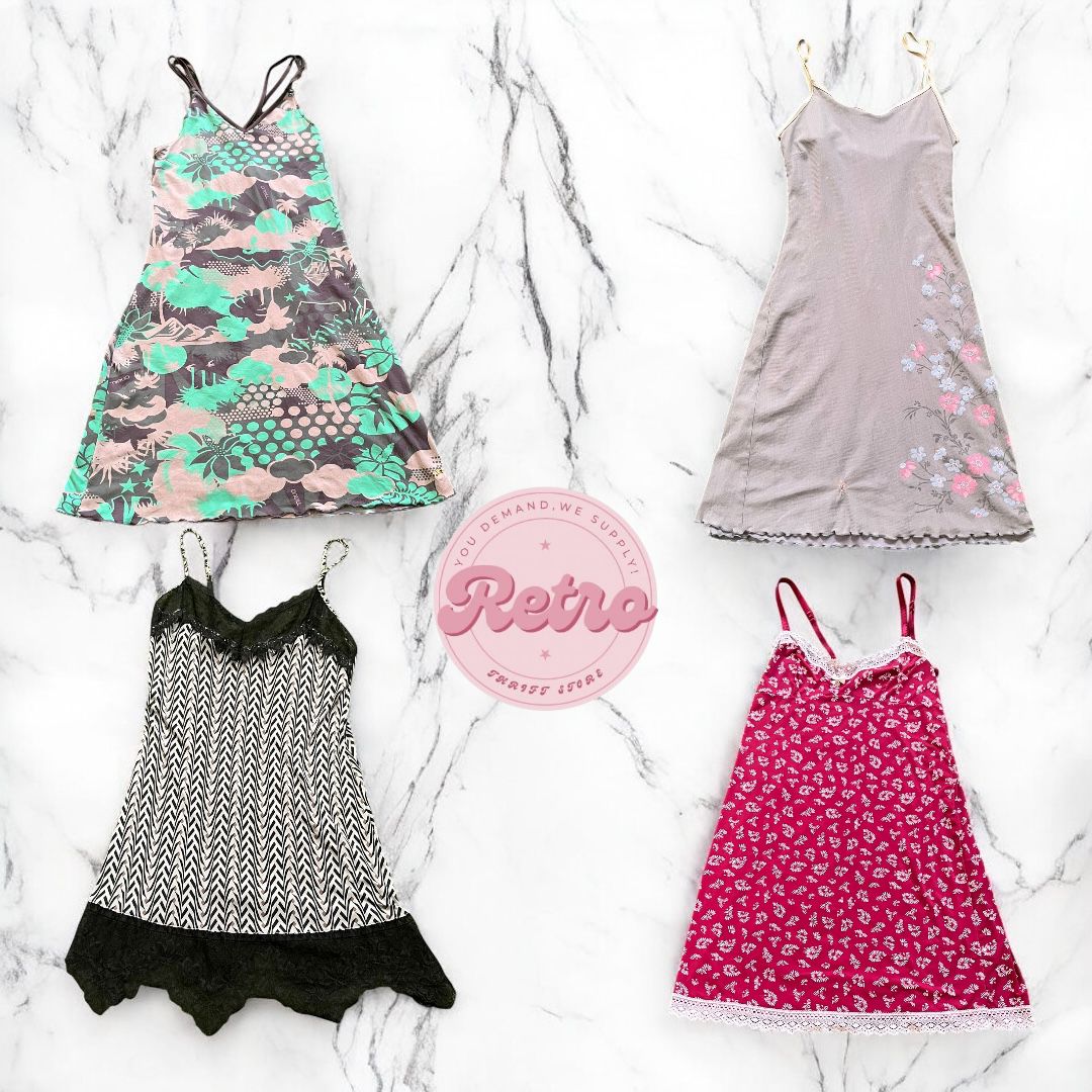 Y2K Slipkleider – Blumenmuster, Spitzenbesätze & Retro-Cami-Stile für Frauen