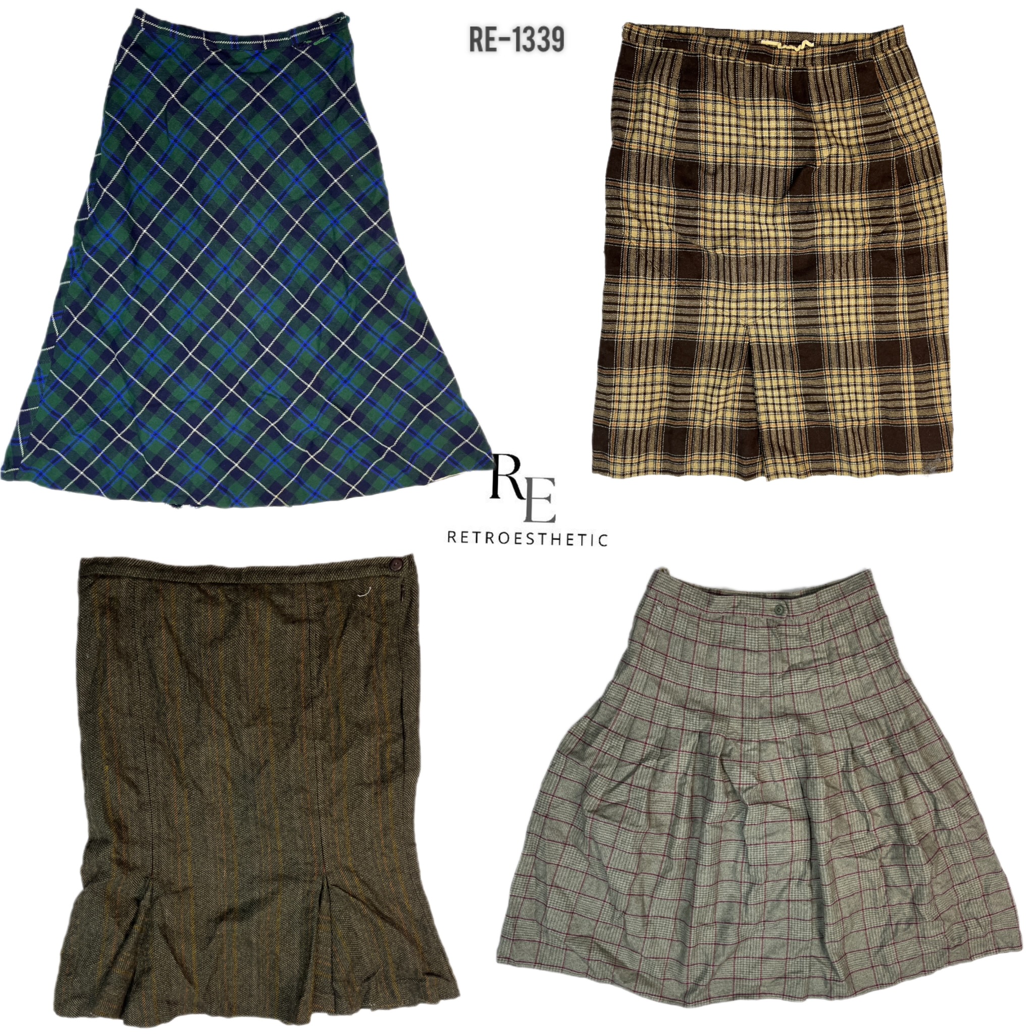 Y2K Wool Checkered Mix Skirts (RE-1339)