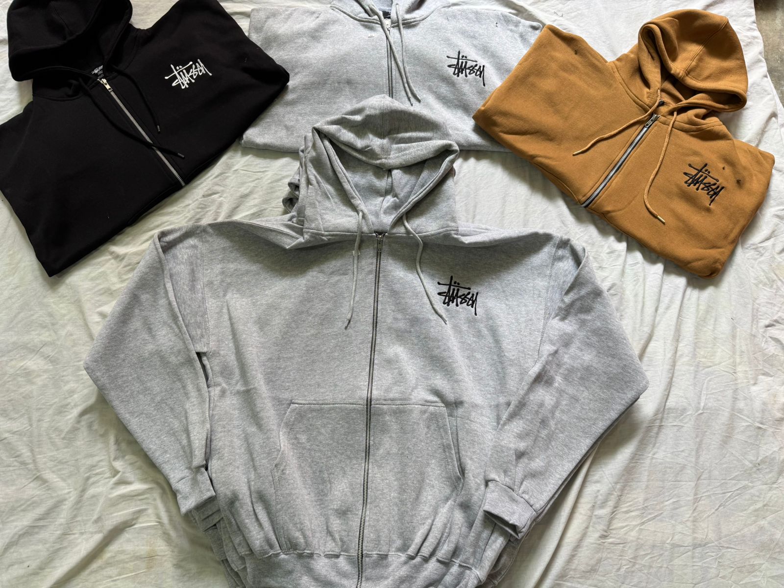 Rework Style Stussy .Grey Hoodie zipper