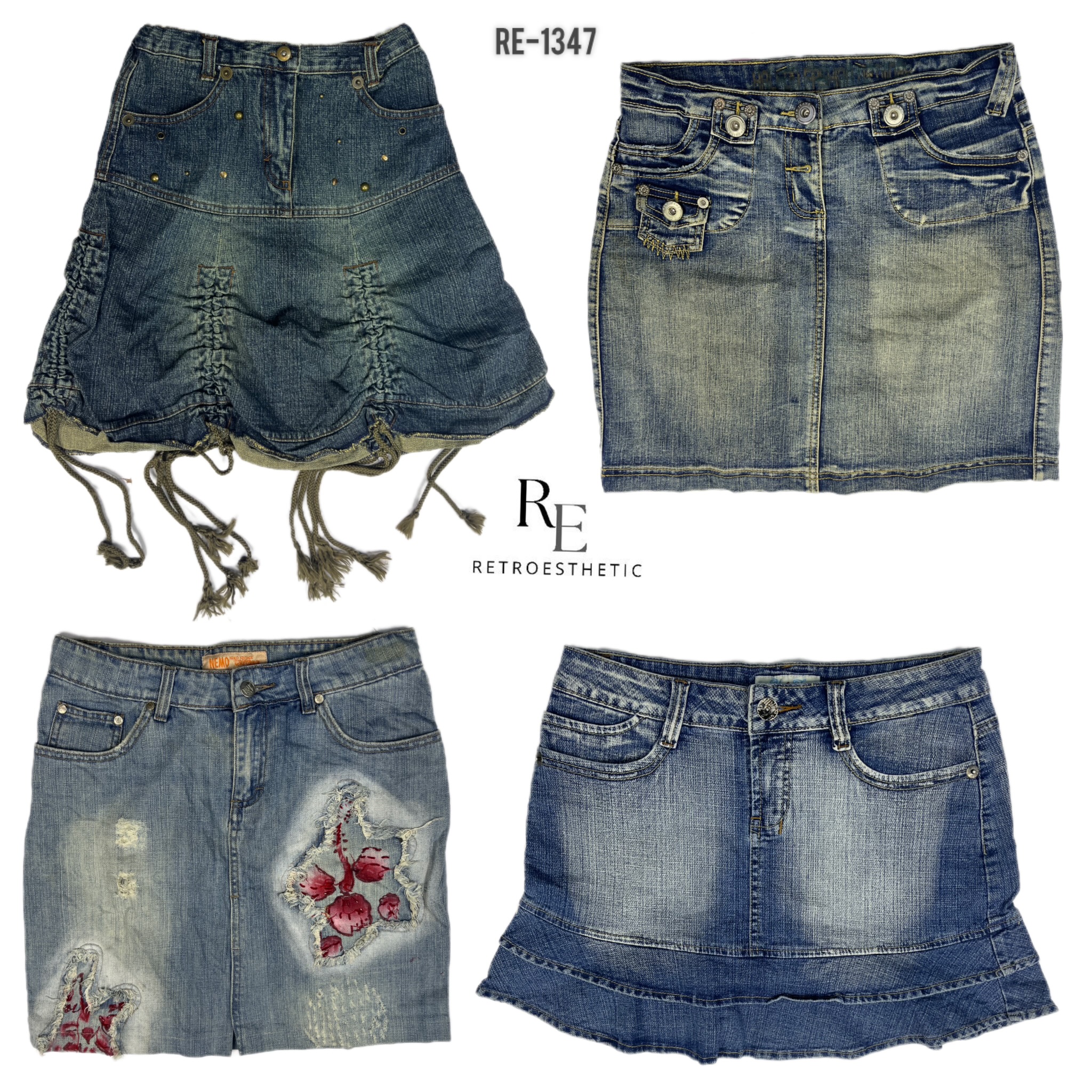 Jupe midi en denim de l'ère Britney Y2K (RE-1347)